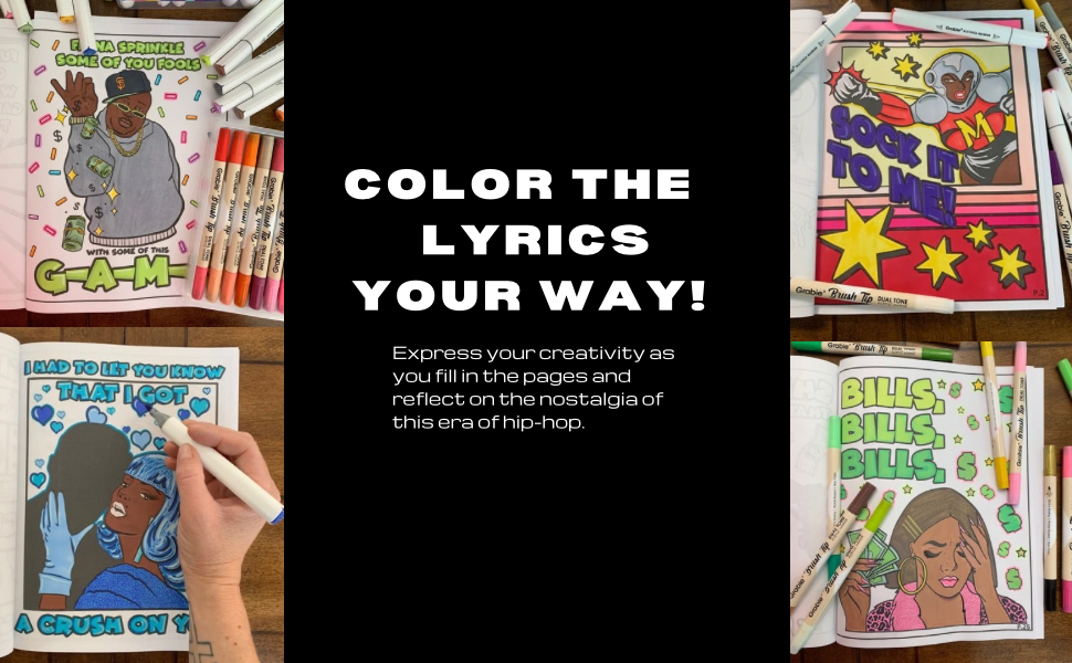 Color The Lyrics Nostalgic Adult Coloring Book: Hip-Hop/Rap & RnB Edition Printable PDF