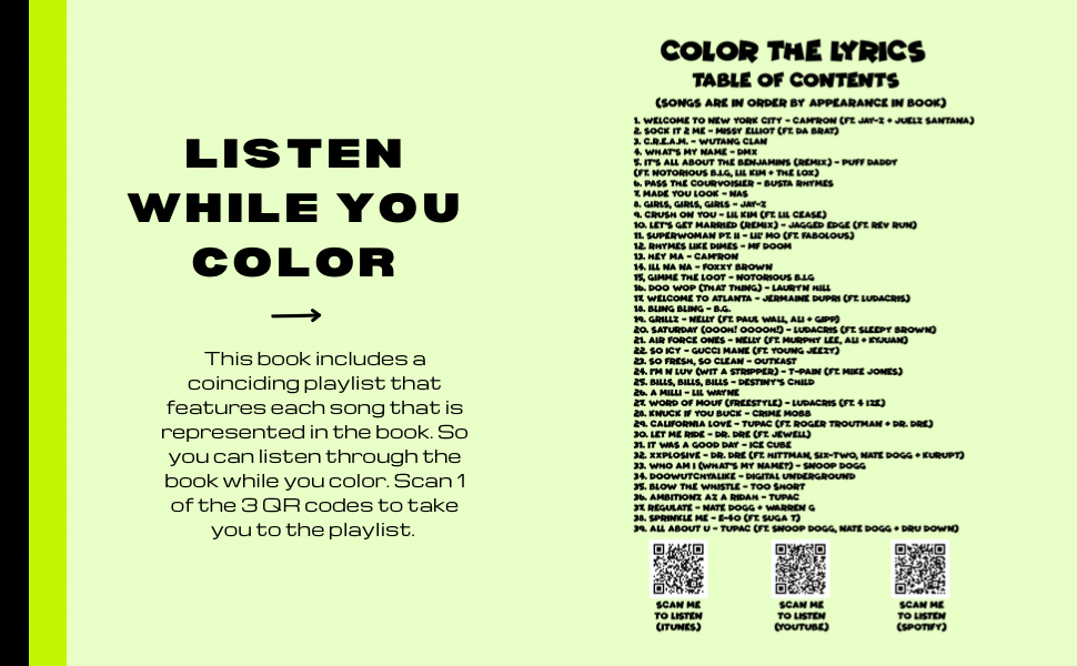 Color The Lyrics Nostalgic Adult Coloring Book: Hip-Hop/Rap & RnB Edition Printable PDF